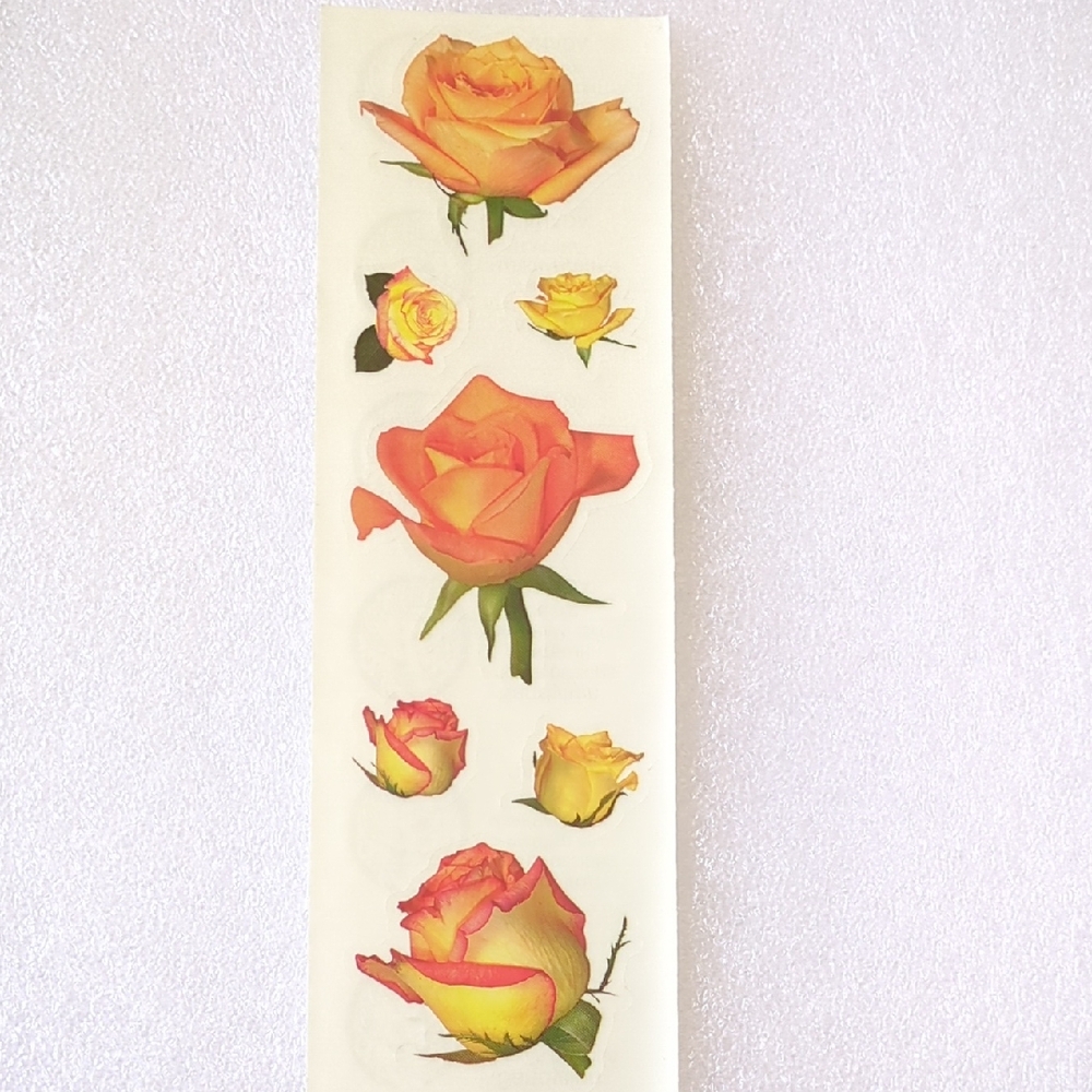🩵2/$10🩵Sandylion Vintage Floral Orange Yellow Rose Sticker Strip